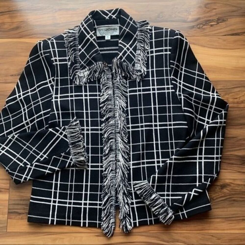 St.John fringe black and white blazer 6